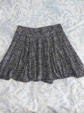 Blue Floral Flared Skater Skirt